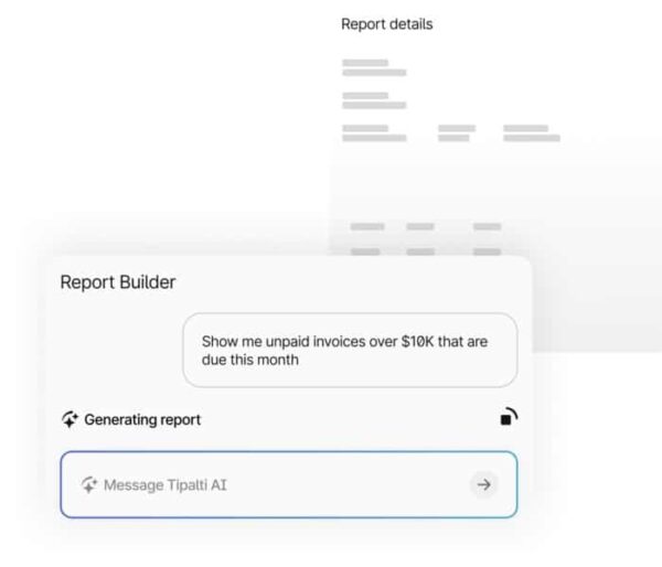 Tipalti AI Report Builder Screenshot
