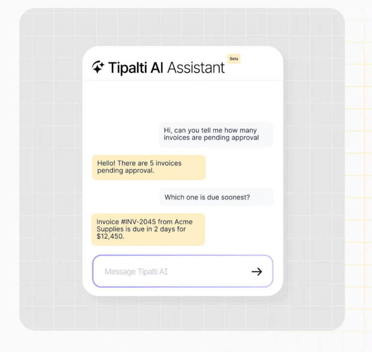 Tipalti AI assistant conversational interface