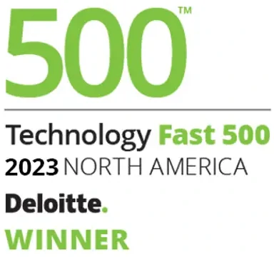 A grayscale image featuring a badge with the text "The SaaS Awards" and "Finalist 2023" along with an icon of a ribbon.