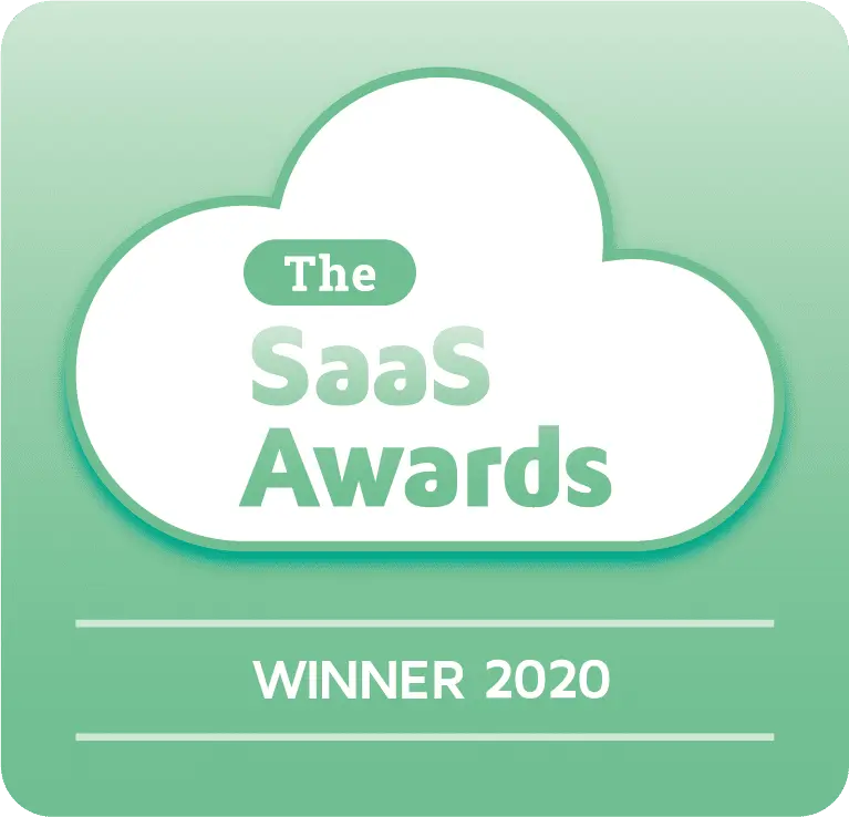 A grayscale image featuring a badge with the text "The SaaS Awards" and "Finalist 2023" along with an icon of a ribbon.