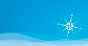 A compass on a blue background.