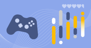 A gaming controller on a blue background.