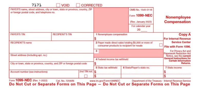 IRS form with 1099-NEC instructions.