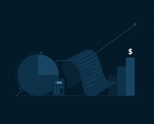 An illustration depicting an expense graph and a dollar bill.