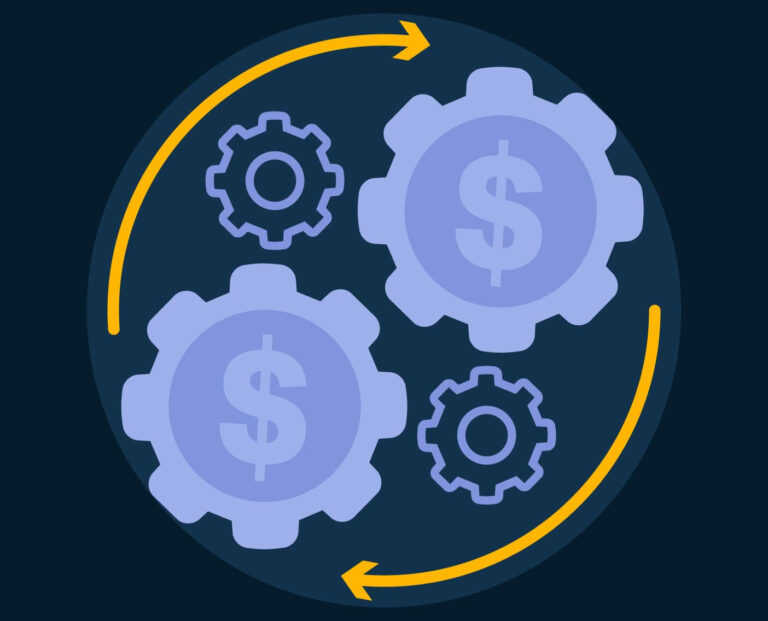 Internal controls depicted through the visual representation of two gears surrounding a dollar sign.