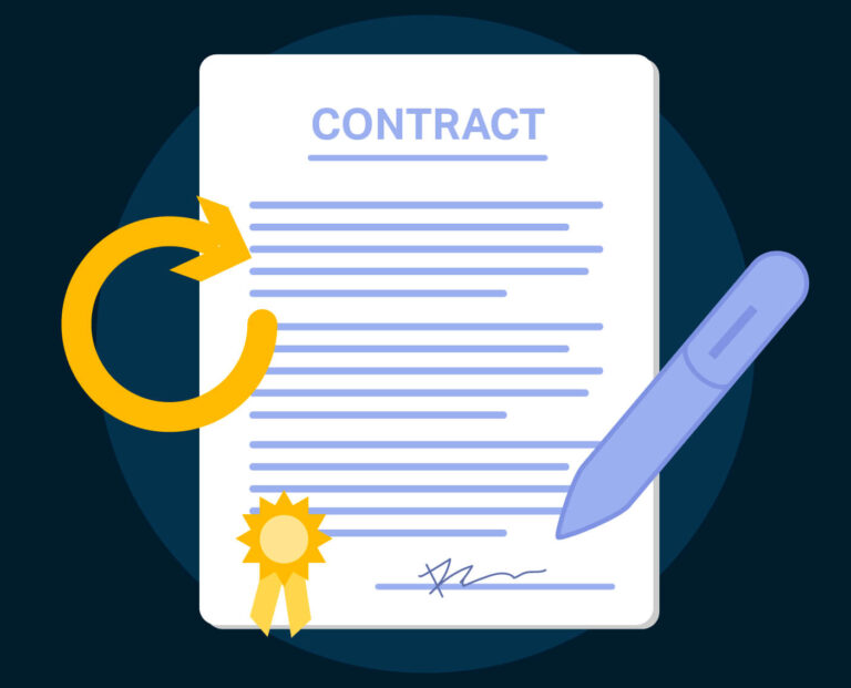 A purchasing software contract signed with a pen.