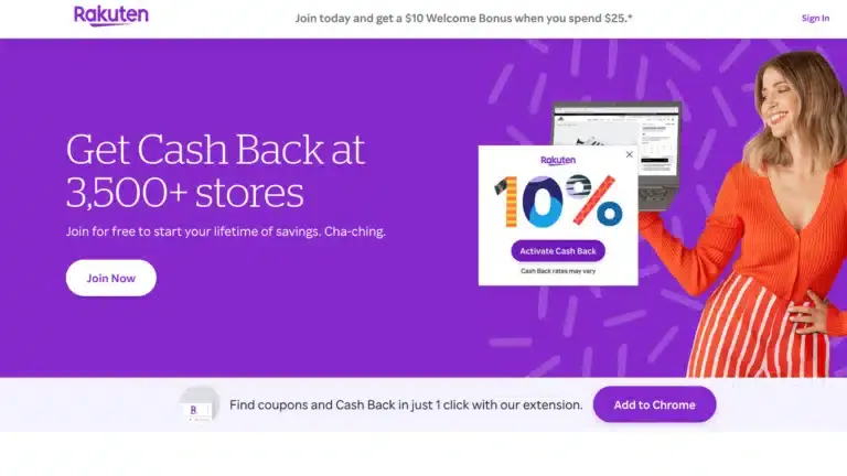 A purple page with the words cash back at 3000 stores.