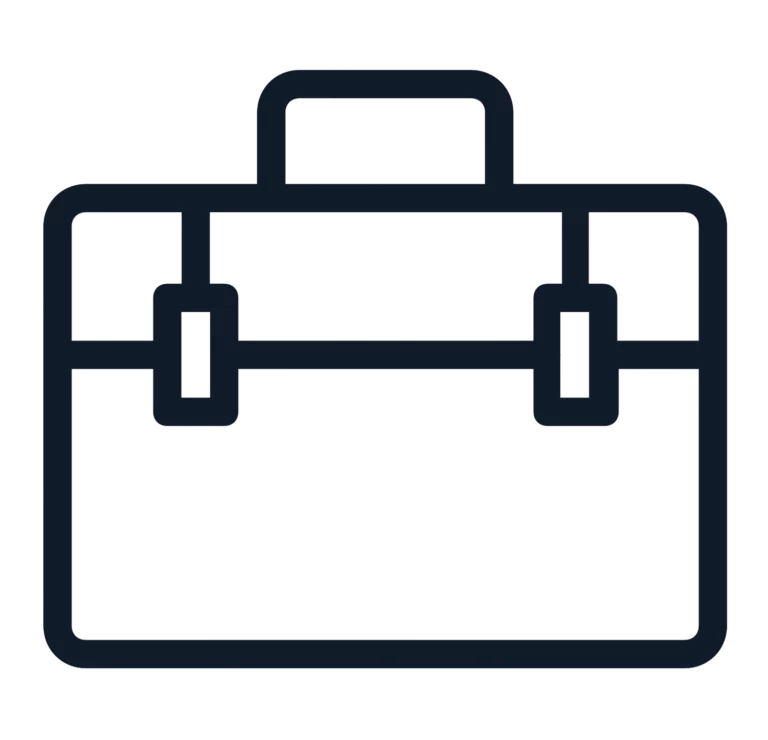 A black briefcase icon on a white background.