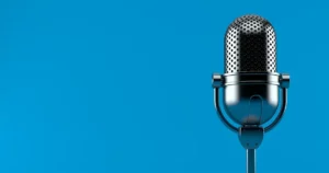 A microphone on a blue background.