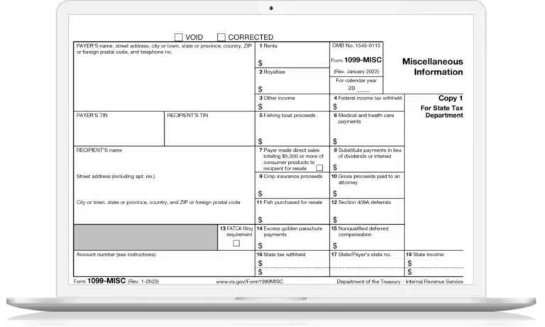 The 2019 IRS Form 1040 is displayed on a laptop.