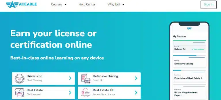 A screen shot of a website with an online certification.