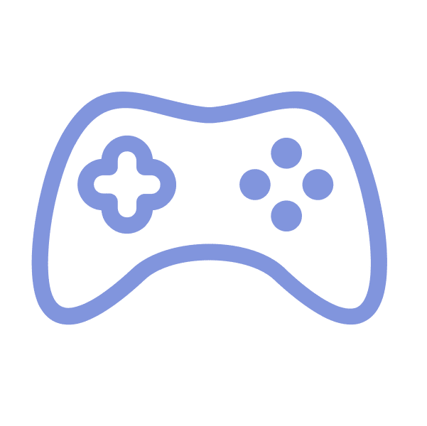 A video game controller icon on a black background.