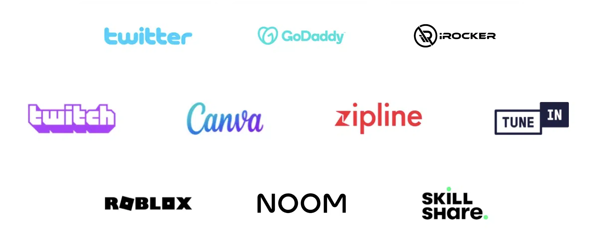 A group of different social media logos on a white background.