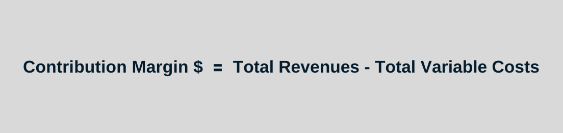 The profitability measure obtained by subtracting total variable costs from total revenues is called the contribution margin.