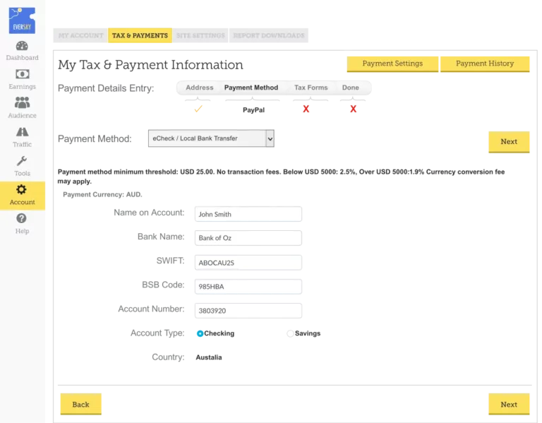 A screen shot of a 2020 form with a yellow button and a Product Section.