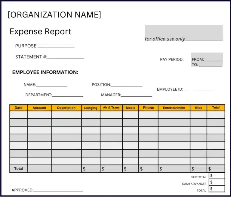 An expense report form is shown.