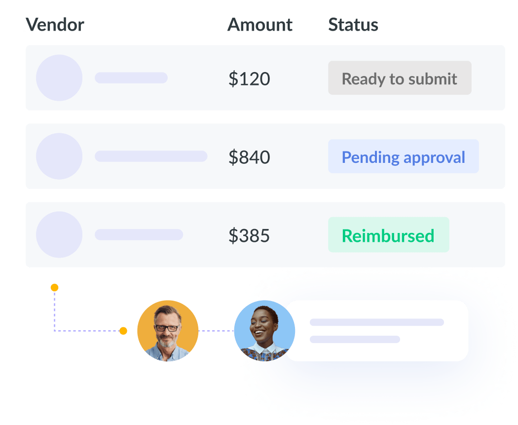 A screen showing a payment screen with a vendor and a customer.