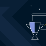 Graphic illustration featuring a trophy and a rising graph, symbolizing achievement or success.