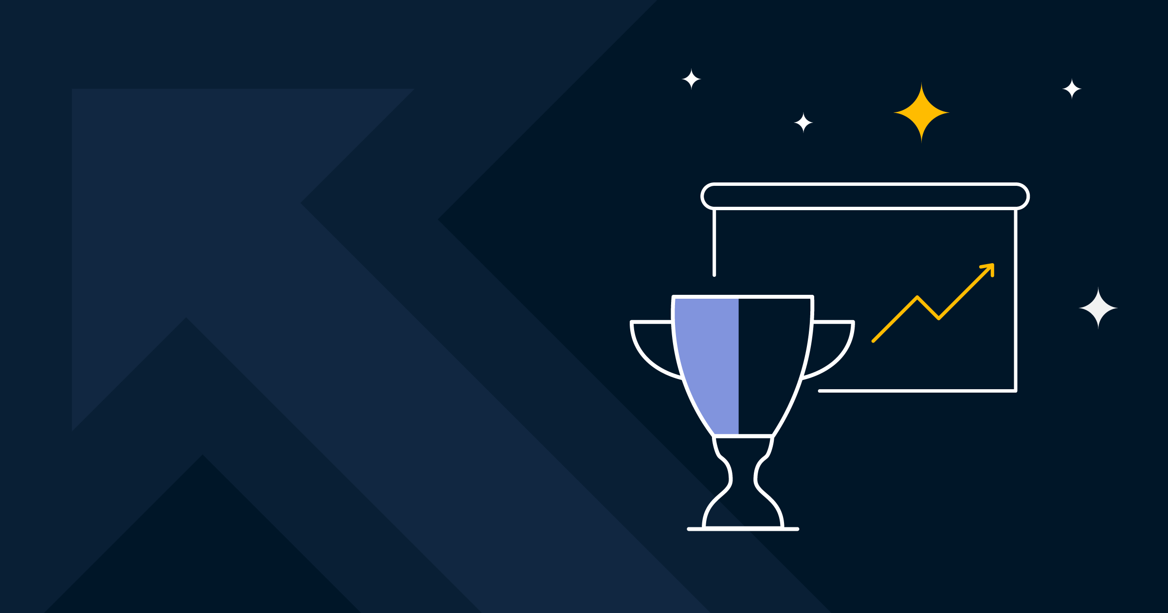 Graphic illustration featuring a trophy and a rising graph, symbolizing achievement or success.