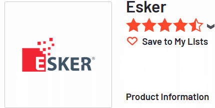 Esker brand logo with a five-star rating and a 'save to my lists' option alongside product information link.