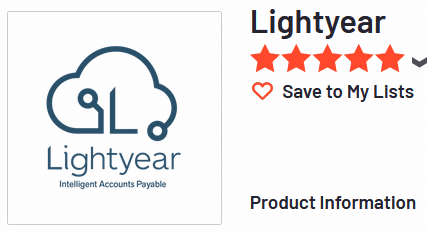 A graphic showing the lightyear logo with a five-star rating and an option to save to a list alongside text for product information.