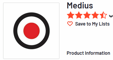 Medius product with a five-star rating and a graphic of a target with a red center.