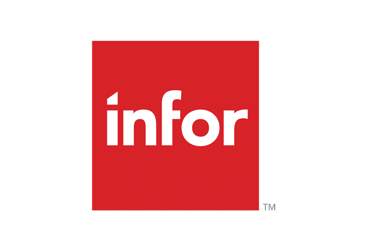 Infor company logo on a red background.