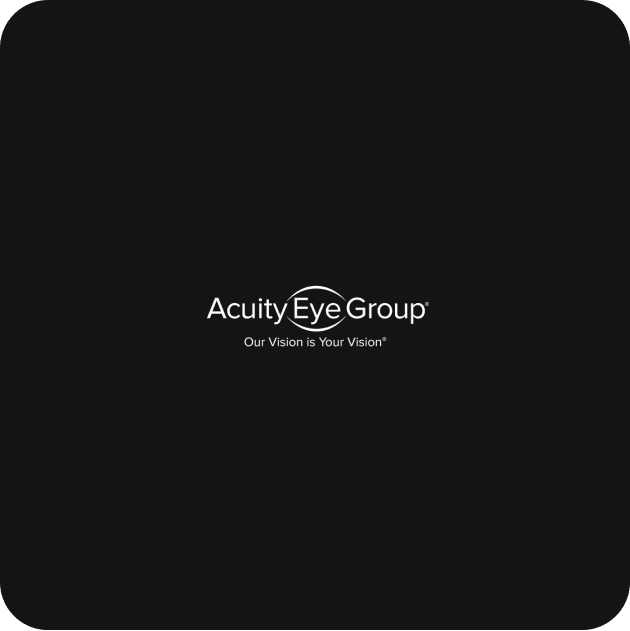 Logo of Acuity Eye Group with the tagline "Our Vision is Your Vision" on a black background.