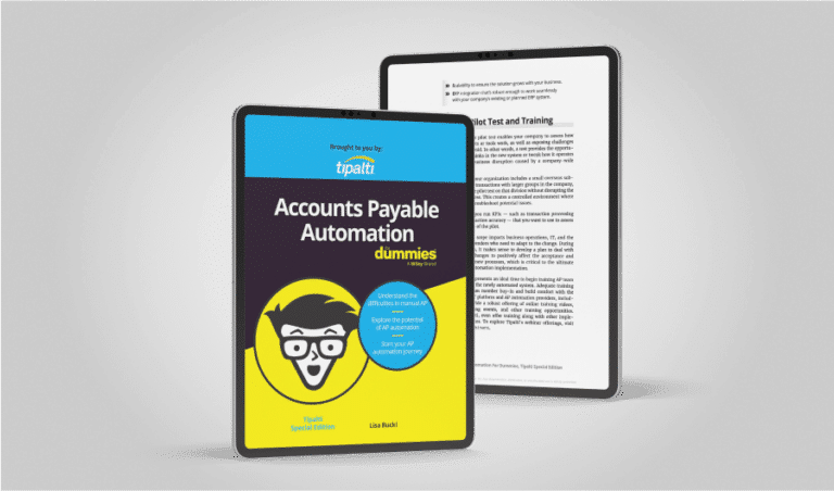 A digital display illuminates the cover of "Accounts Payable Automation for Dummies" on one screen, while text appears on another.