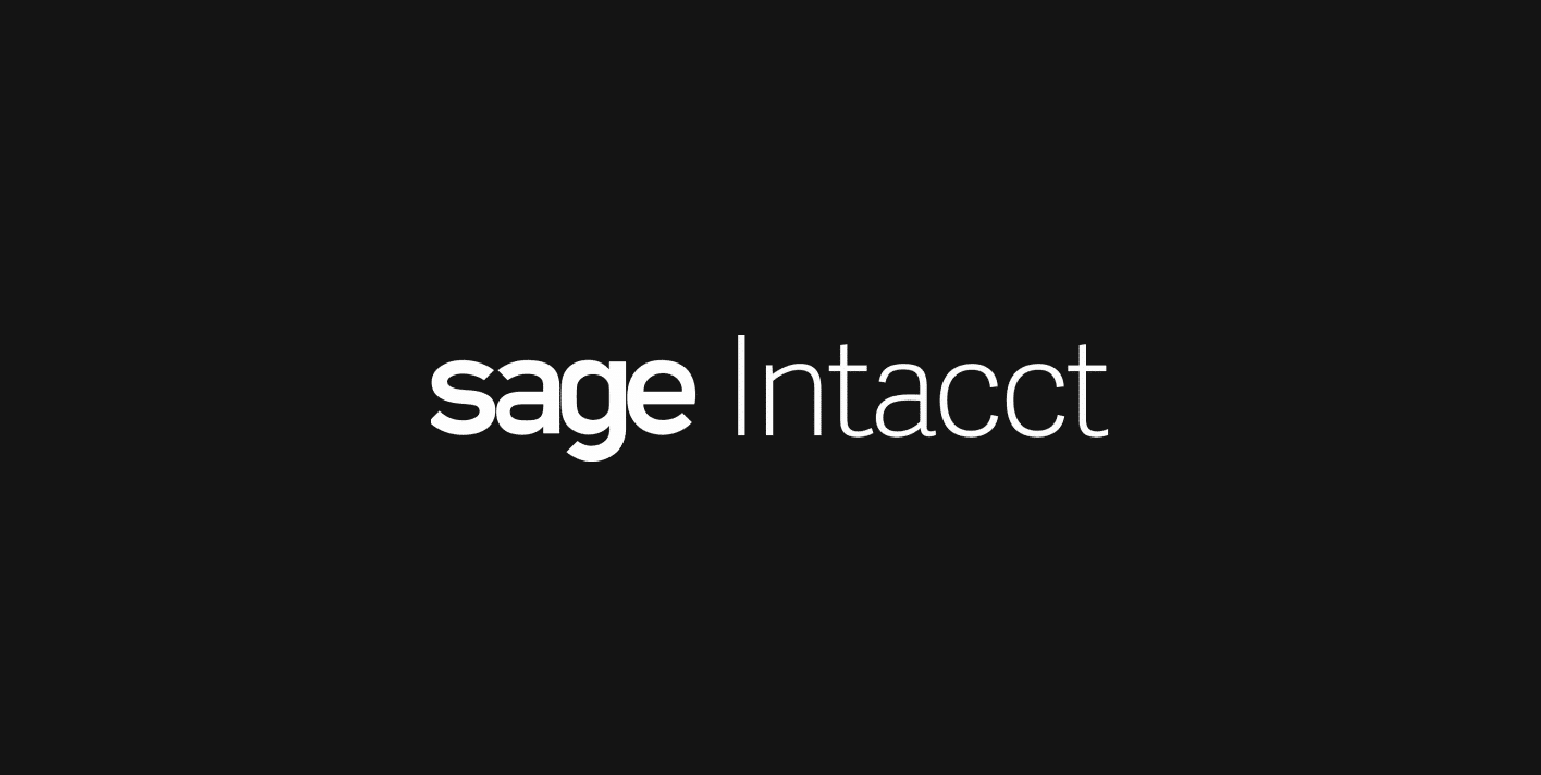 Sage Intacct logo with "sage" in lowercase and "Intacct" in uppercase, on a black background, highlighting the seamless integrations that drive synergy.