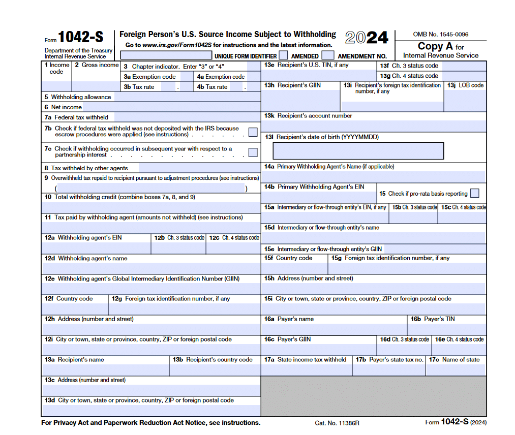 1042-S Form 2024 Screenshot