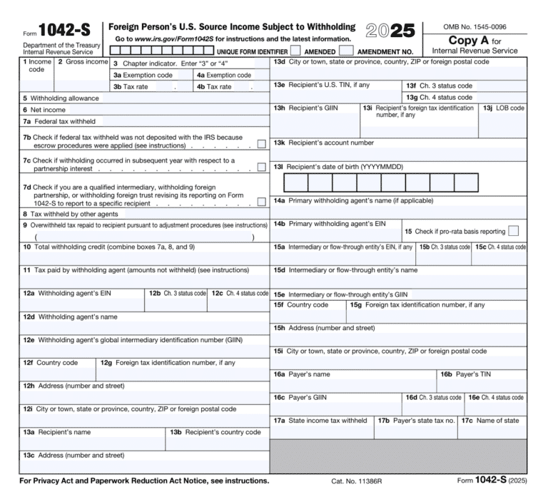Screenshot of IRS Tax Form 1042-S.
