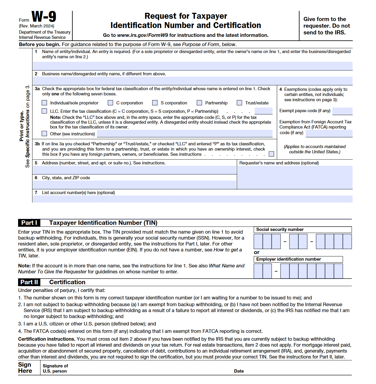 Screenshot of W-9-Form March 2024