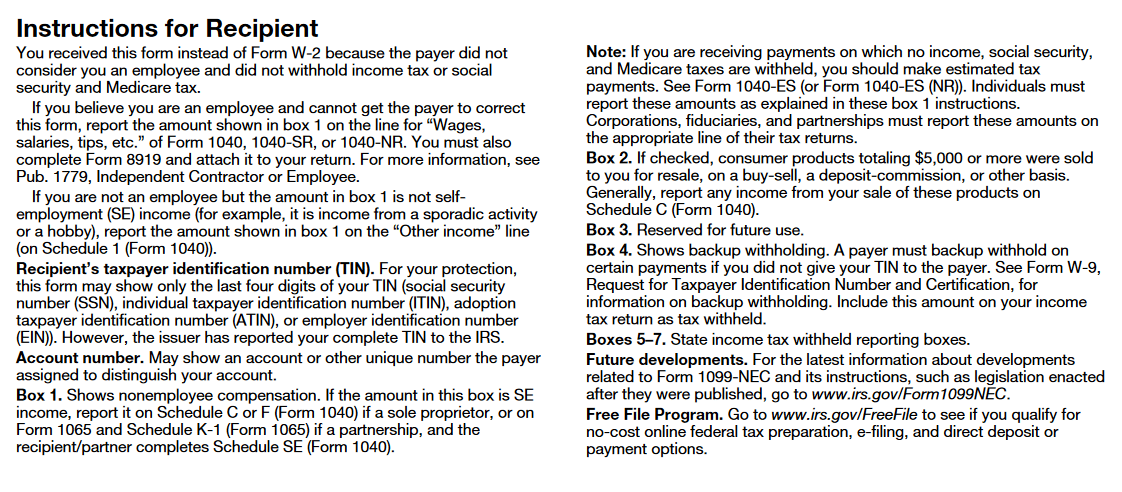 Instructions for Recipient - form 1099-NEC (rev January 2024).