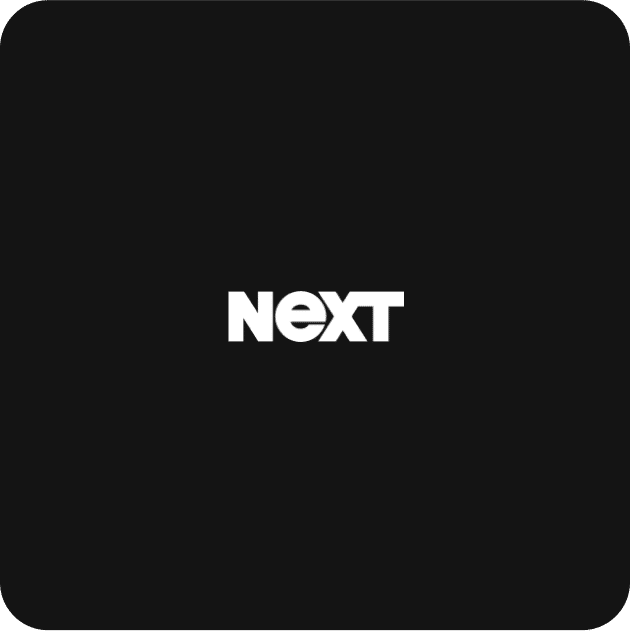 Black square with "NEXT" in bold white capital letters centered.