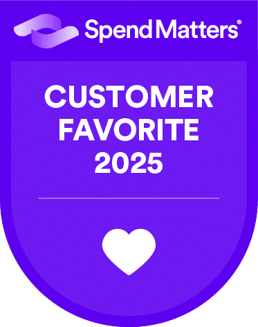 Purple badge labeled "Spend Matters Customer Favorite 2025" with a heart icon at the bottom.