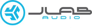 JLab Audio logo featuring a blue circular emblem on the left and the company name "JLab Audio" in stylized grey and blue text on the right.
