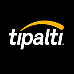 Tipalti logo with white lowercase text and a yellow curved line above the letters, on a black background.