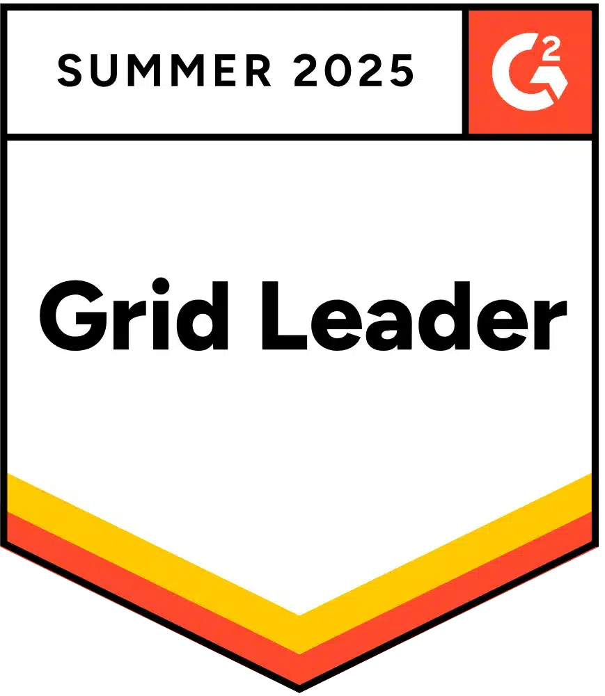 G2 Summer 2025 badge with the text "Grid Leader" in bold, featuring red, yellow, and orange border accents.