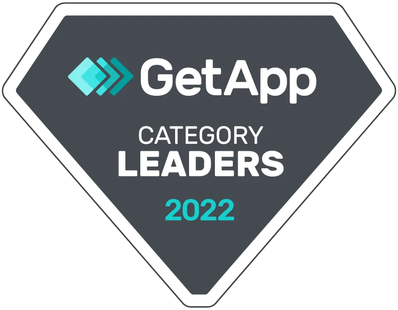 GetApp Category Leaders 2022 badge with a diamond-shaped background and white text.