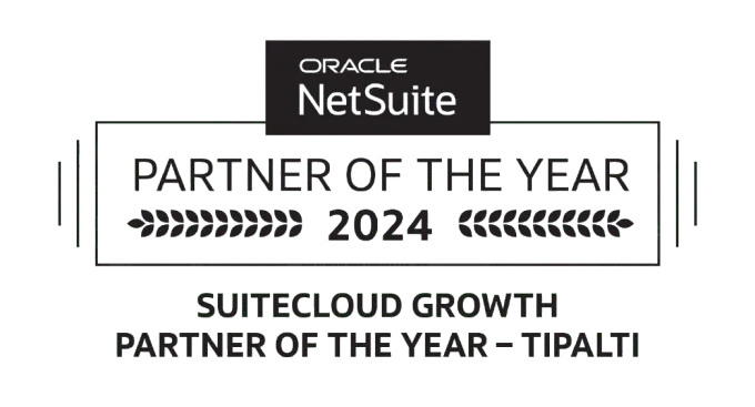 Oracle NetSuite 2024 Partner of the Year award plaque for SuiteCloud Growth, awarded to Tipalti.