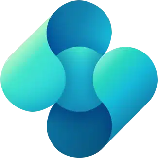 Abstract graphic with four overlapping blue and teal rounded shapes forming a symmetrical, geometric design on a light background.