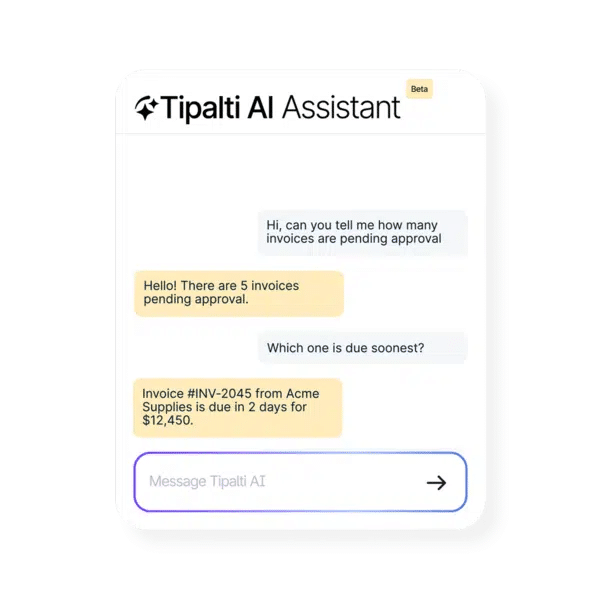 Tipalti AI Assistant conversation